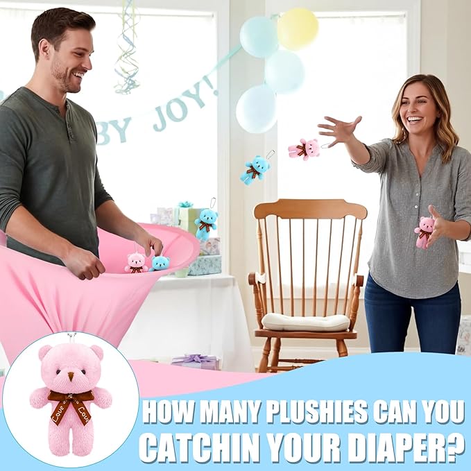 22 Pcs Funny Baby Shower Diapers Games Activities Fun Bridal Shower Games How Many Plushies Can You Catch in Your Big Diaper Gender Reveal for Boys Girls Adults (Classic,Pink and Blue)