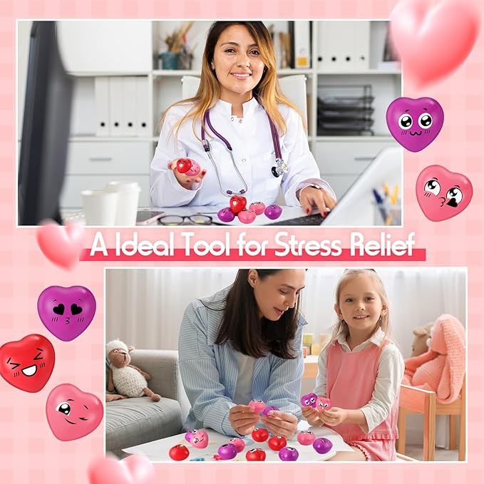 150 Pcs Valentine's Day Heart Stress Balls 1.5 Inch Stress Balls Anxiety Relief Toys Party Favors Adults (Expression)