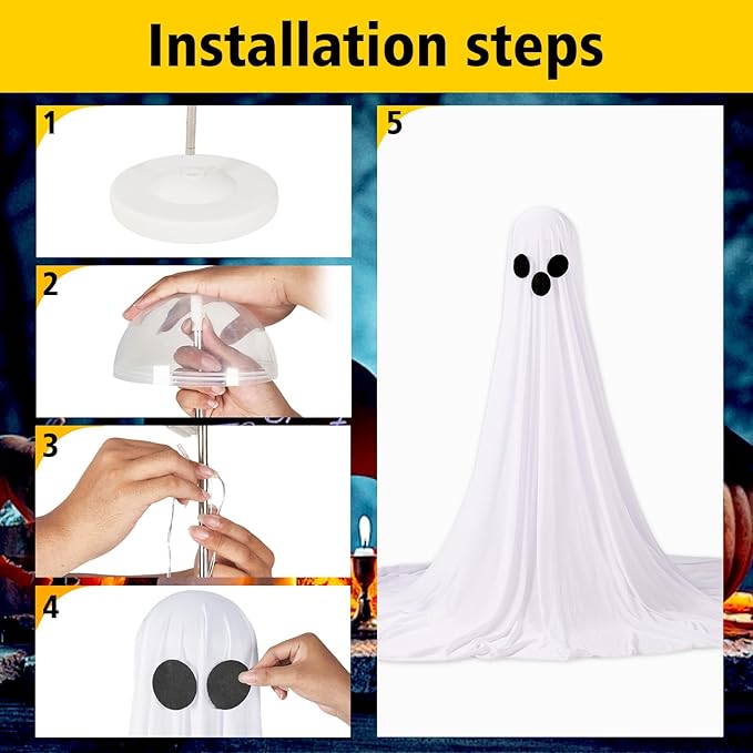 2Packs Halloween Decorations Outdoor,Halloweens Party Decoration Indoor,Spooky Ghost with Remote Control String Lights,Halloween-Ghost Lights for Porches Yards Gardens Lawn (Ghost Eyes)