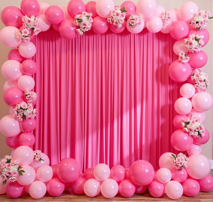 10 ft x 10 ft Wrinkle Free Hot Pink Backdrop Curtains for Parties, Polyester Fuchsia Photo Backdrop Drapes for Wedding Birthday Party Baby Shower,5ft x 10ft,2 Panels