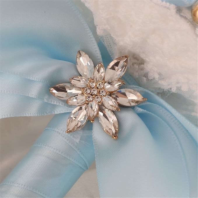 Bridal Wedding Bouquet for Bride Bridesmaid Wedding Quinceanera Throw Toss Artificial Rose Flower Bunch with Bling Brooch (66#Light Blue, Mini (Dia. 6.3"/16cm))