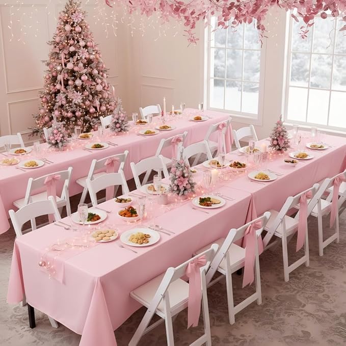 sancua Rectangle Tablecloths for 8 Foot Tables, 6 Pack - Washable Polyester Fabric Table Cloth for Wedding Christmas Party, Birthday, Banquet Reception, 60x120 Inch, Pink