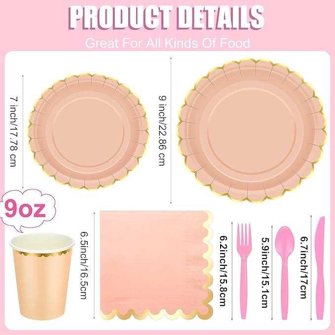 Yaomiao 336 Pcs Plates and Napkins Party Supplies Disposable Dinnerware Set Scalloped Plates Cups Napkin with Plastic Forks Knives Spoons Serve 48 Guests for Birthday Wedding (Rainbow,Classic)