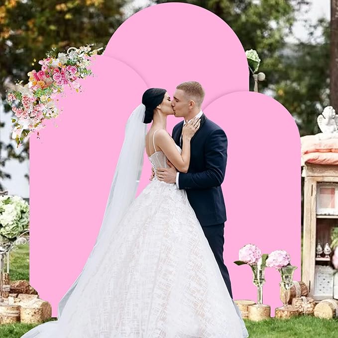 Wedding Arch Cover Pink Arch Backdrop Covers Set of 3 Arches Backdrop Stand Covers Spandex Fitted Round Balloon Arch Cover for Metal Arch Frame Baby Shower Birthday Garden Party 6ft 5ft 4ft