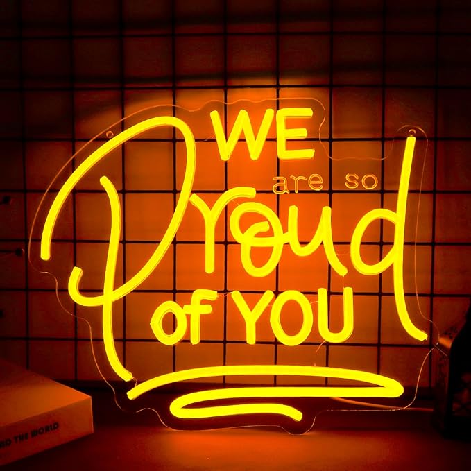 We are So Proud of You Neon Signs Dimmable LED Graduate Neon Lights Graduation Decorations for Graduation Party,School,College, Gift for Boys Girls-14.8 x 12.2IN-USB Powered-Acrylic