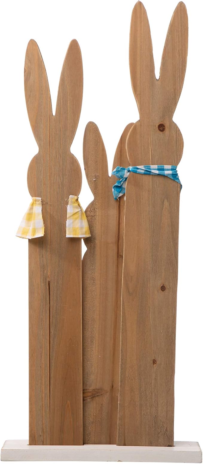 Glitzhome 30" H Easter Wooden Bunny Family Standing Porch Sign, Easter Welcome Sign Decorations for Home or Yard