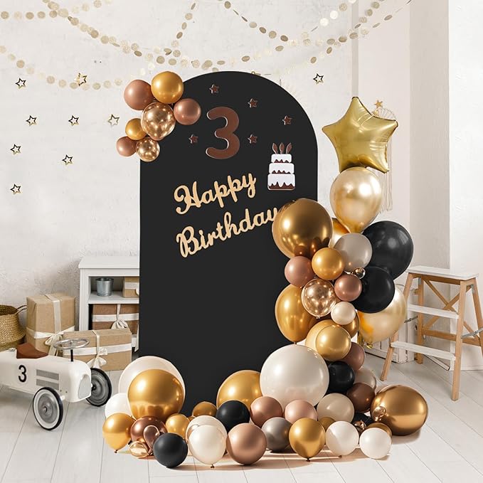 Arch Backdrop Stand and Cover Set, 3 Metal Balloon Arch Backdrop 4ft 5ft 6ft, Gold Arched Stand Frame for Wedding, Parties,Birthday, Backdrop Decorations (Black,4ft+5ft+6ft)