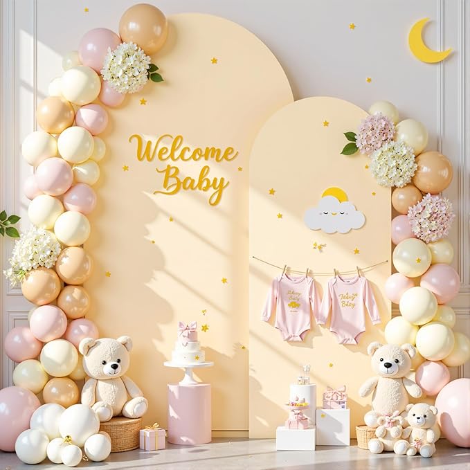 Champagne Photo Arch Backdrop Cover Set of 2 for Party Spandex 7.2 and 6ft Arch Covers Stretchy Backdrop Wedding Arch Stand Covers for Birthday Bridal Shower Ceremony Banquet Background Decorations
