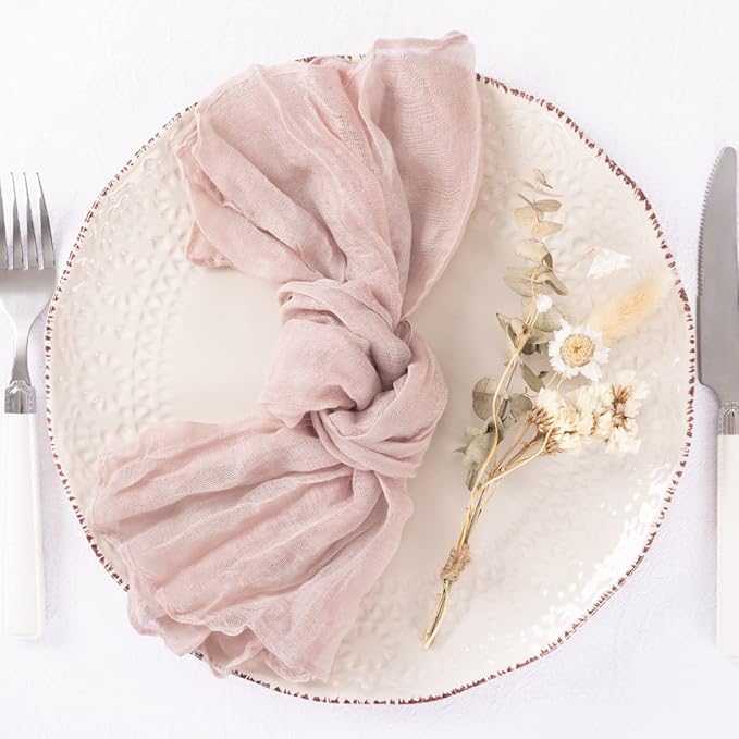 100 Pack Pink Cheesecloth Napkins Spring Cloth Napkins Set of 100 Pale Pink Dinner Napkins Bulk 21x21 Inches for Wedding Bridal Shower Baby Shower Valentine's Day