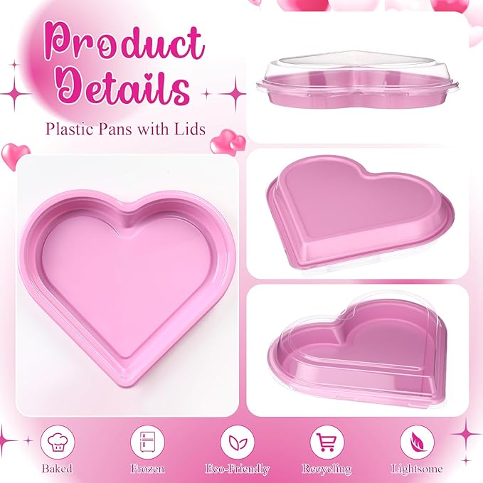 Macarrie 25 Pcs Valentine's Heart Shaped Serving Tray Platter 20 oz Heart Plates with Clear Lids Dessert Plates Snack Tray for Valentine Birthday Party Table Decoration (Pink)