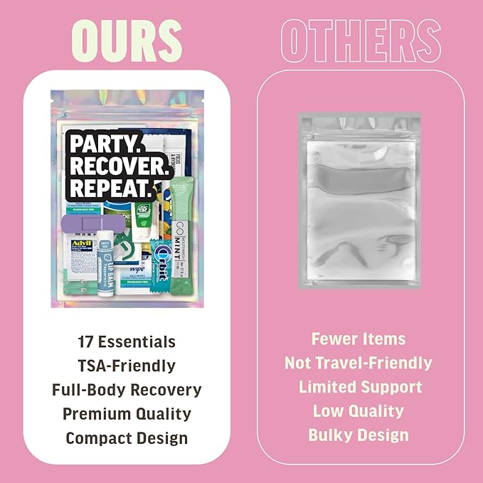 Hangover Kit Deluxe XL – 17pc Pre-Filled Premium Bags with Recovery Essentials – Girls Weekend Gifts, Bachelorette Party Favors, Wedding Celebration Must-Haves, 21st Birthday Ideas (5-Pack)