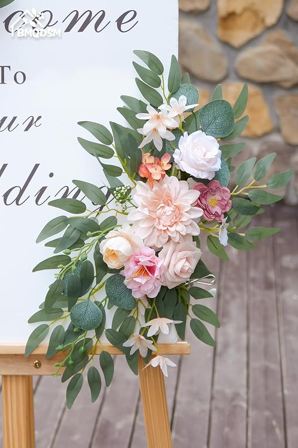 Faux Flowers Wedding Arch Flowers Kit(Pack of 2) Wedding Welcome Sign for Wedding Decor Ceremony and Reception Backdrop Decoration (Dark Pink)