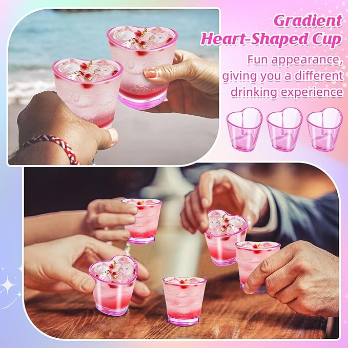 Sabary Valentine's Day Heart Shot Glasses Bulk, 36 Pack 1.5 oz Thick Glass Pink Shot Glasses for Valentine Galentine Party Supplies, Party Favors, Table Decor