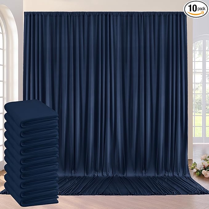 50ft×10ft Wrinkle Free Navy Blue Backdrop Curtain for Grad Birthday Party, 10 Panels 5×10ft Thick Silky Polyester Photo Backdrop Drapes for Wedding Baby Shower Anniversary Background