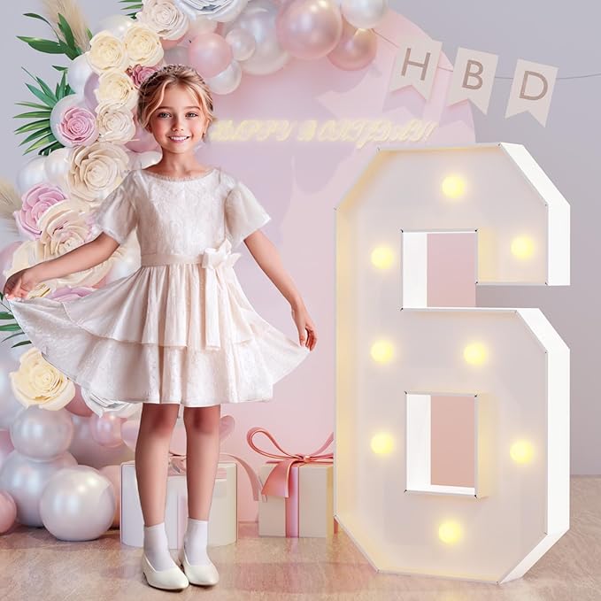 3FT Marquee Light Up Numbers 6 for 6th Bithday Decorations, Large Marquee Numbers 6 for Anniversary Party Decorations, Big Mosaic Numbers Numbers Cardboard DIY Kits