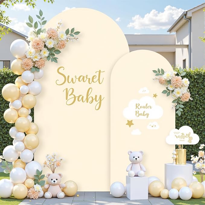 Beige Photo Arch Backdrop Cover Set of 2 Beige Arch Covers 7.2 and 6ft Stretchy Backdrop Spandex Wedding Balloon Arch Stand Covers for Baby Shower Birthday Party Bridal Shower Banquet Background