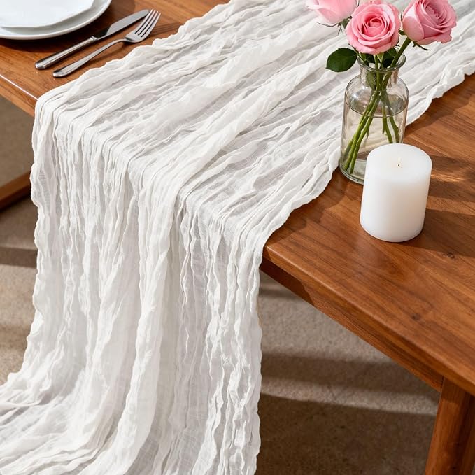 20 Pack White Cheesecloth Table Runners 35 x 71 Inch Rustic Boho Gauze Christmas Table Runner for Wedding Arch, Party Decoration, Bridal Shower, Reception, Farmhouse Dining Decor