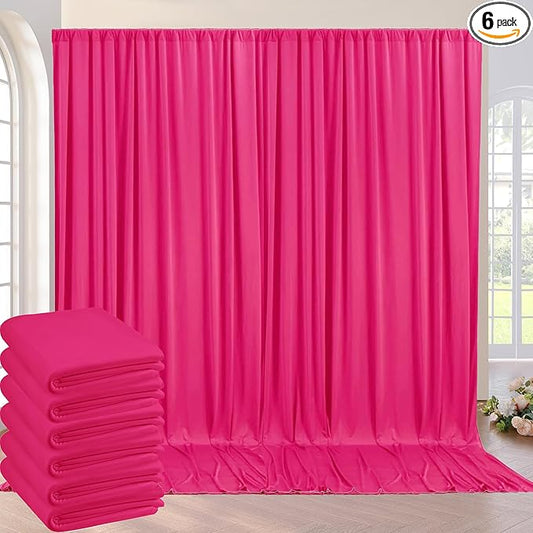30ft x 10ft Fuchsia Wrinkle Free Backdrop Curtains for Parties,6 Panels 5×10ft Thick Silky Polyester Hot Pink Photo Backdrop Drapes Curtain for Barbie Party Wedding Birthday Baby Shower Photography