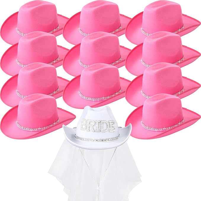 Unittype 12 Pcs Women Cowgirl Cowboy Hats Bachelorette Cowboy Hats for Bridal Shower Wedding Engagement Halloween Cosplay