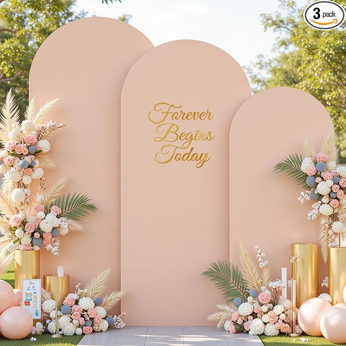 Nude Arch Covers 3 Set - 6.6FT, 7.2FT, 8FT Nude Arch Backdrop Cover Spandex Wedding Arch Stand Covers for Bridal Shower Wedding Baby Shower Birthday Party Banquet Photo Background Decorations