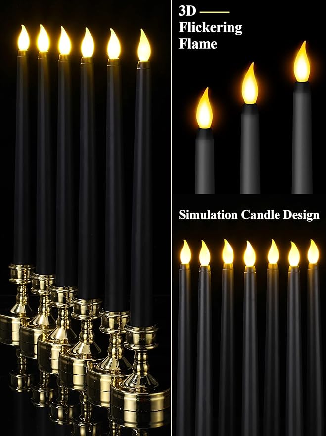 Retisee 30 Pcs 11 Inch Flameless Taper Candles LED Candles Bulk Battery Operated Taper Candle Flickering LED Candlesticks for Valentines Birthday Wedding Party Decor (Classic Style,Black)