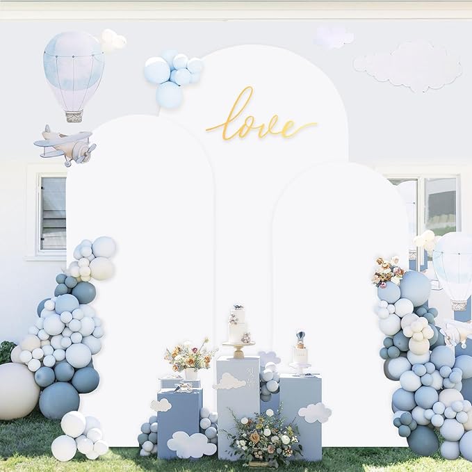 White Wedding Arch Cover Set of 3 (7.2FT, 6.6FT, 6FT) Arch Frame Covers Spandex Fitted Arch Backdrop Cover for Round Top Chiara Arch Backdrop Stands Cover for Wedding Shower Prom Birthday Party Decor
