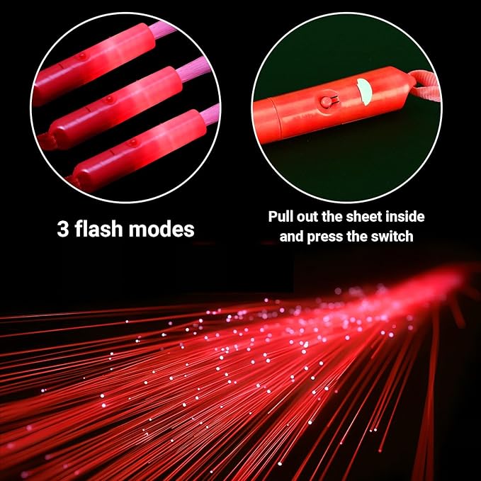48 PCS Red Green Glow Fiber Wands Sticks LED Light Wands 3 Modes Flashing Fiber Optic Light Rod Bulk Fiber Optic Wands for Clubs Bar Birthday Concert