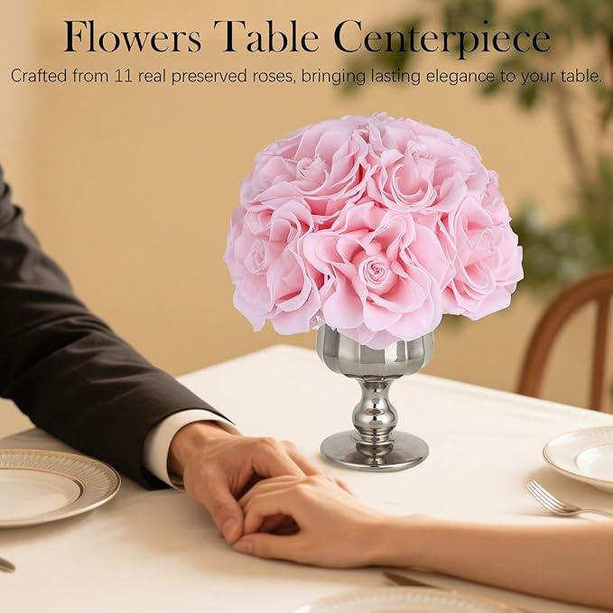 Forever Flowers Preserved Pink Roses in Glass Vase, Flower for Delivery, Eternal Roses Romantic Gift for Women, Table Centerpiece Flowers for Home Decor, Birthday Anniversary Valentine’s Day Gift