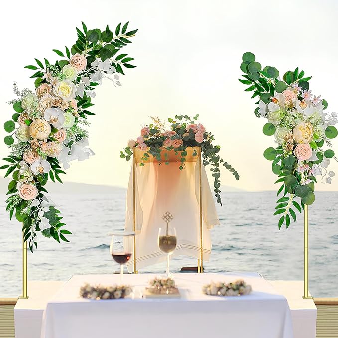 Metal Balloon Arch Kit for Tabletop, 5.3Ft & 4.7Ft Over The Table Rod Stand with Clamps and Half Arch Balloon Stand for Garden Wedding, Birthday, Baby Shower, Christmas, Halloween Decorations, Gold