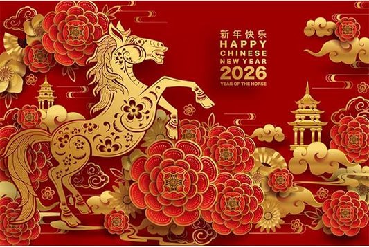 YongFoto 2026 Happy Chinese New Year Backdrop 10x6.5ft 2026 Lunar Year of The Horse Lucky Cloud Pavilion Plum Bossom Background Chinese Traditional Spring Festival New Year's Eve Party Banner Decor