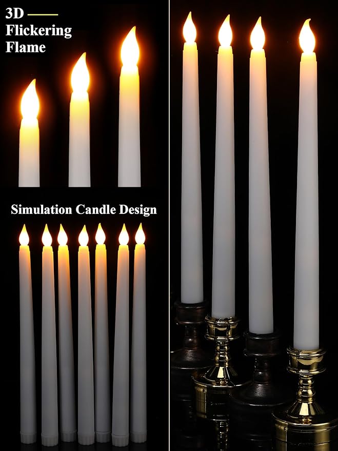 Retisee 50 Pcs 11 Inch Flameless Taper Candles LED Candles Bulk Battery Operated Taper Candle Flickering LED Candlesticks for Valentines Birthday Wedding Party Decor (Classic Style,White)