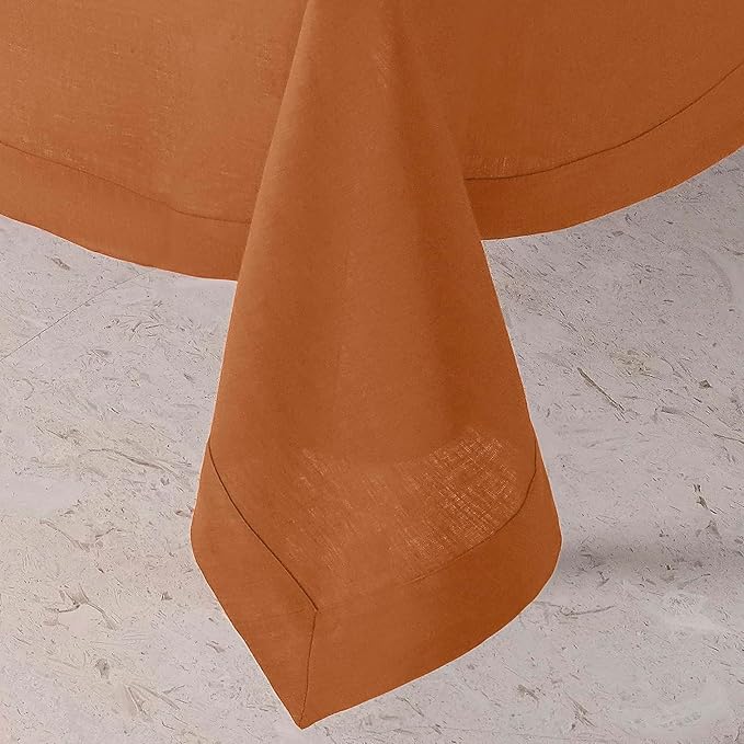D'Moksha Homes Linen Rust Tablecloth 60 x 132 Inch - 100% Pure Linen Rectangular Tablecloth - Machine Washable Table Cloth for Spring, Easter