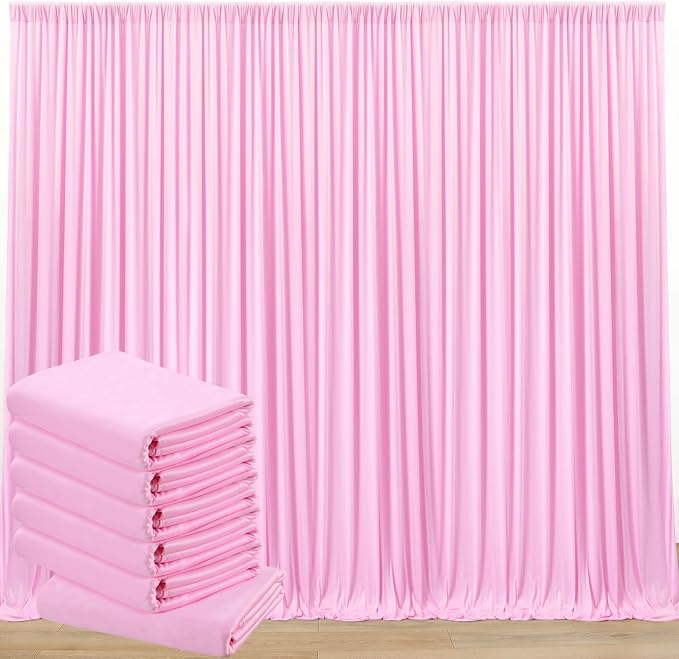 30 ft x 10 ft Wrinkle Free Baby Pink Backdrop Curtain for Parties, 6 Panels 5ftx10ft Thick Polyester Photo Backdrop Drapes for Baby Shower Birthday Party Photography Wedding Backdrop Stand