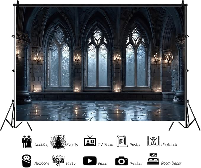 Baocicco Gothic Church Backdrop 15x10ft Vintage Medieval Castle Wall Ancient Arches Window Corridor Photography Backdrops Halloween Night Backdrops Castle Party Princess Prince Birthday Banner