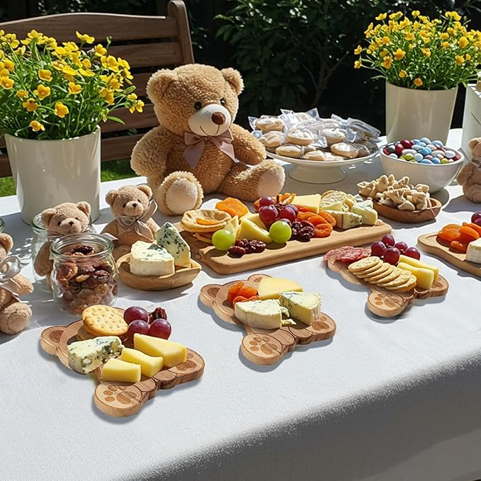 12 Set Baby Shower Prizes Bear Shaped Cheese Board with Cheese Knives and Forks Baby Shower Party Favors Gift Box for Wedding Bridal Birthday Gender Reveal Favor (Acacia Color)