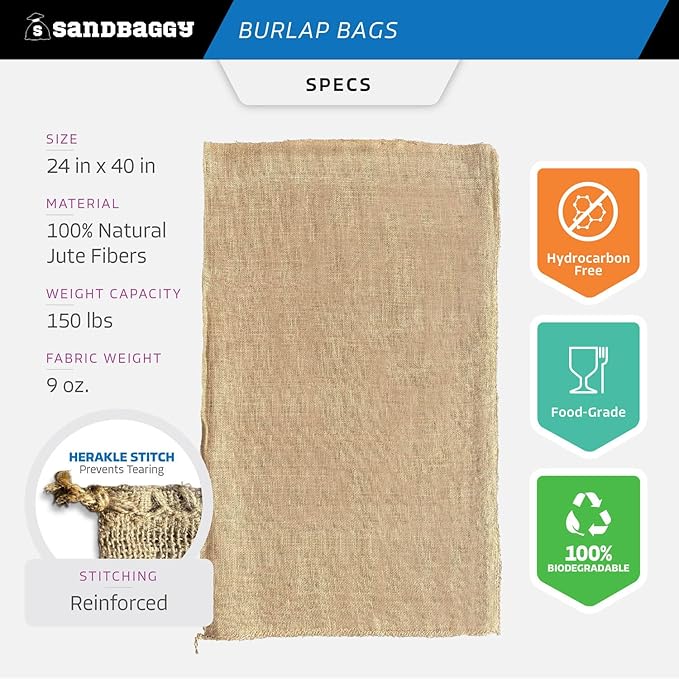 Sandbaggy Burlap Bags Large 24" x 40" - Potato Sack Race Bags for Kids & Adults | Perfect Birthday Party Game | Shrub & Plant Frost Protection - Food Grade (Pack of 8)