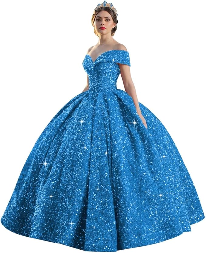 TRHTX Sparkly Sequin Quinceanera Dresses 2024 Off Shoulder Ball Gown Long A-line Sweet 16 Dresses