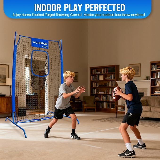 Football Throwing Net, Upgrade Heavy Duty Metal Frame Quarterback Training Equipment Throwing Machine with 1-4 Targets, Easy Setup Football Target Practice with CarryBag, Allweather Indoor Outdoor Use