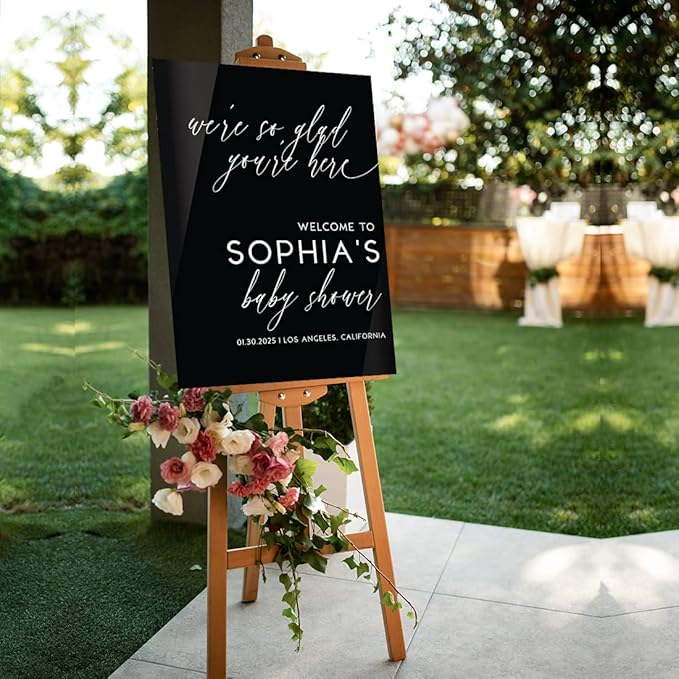 Andaz Press 16"x20" Black Acrylic Personalized Baby Shower Welcome Sign, Gender Neutral Modern Script Large Custom Sign for Easel Stand, Baby Shower Decorations