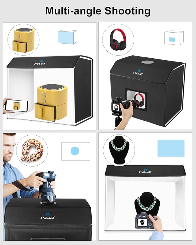 PULUZ 24x16 inch Photo Box, Large Photo Studio Light Box Photography, Professional 3000-6500k Dimmable Shooting Tent Kit with 672 LED Lights & 4 Backdrop for Jewelry and Food Product Photography