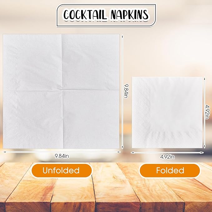 Henoyso 1000 Pack 2 Ply White Cocktail Napkins Bulk 9.8'' x 9.8'' Disposable Bamboo Dinner Beverage Paper Napkins for Wedding Bar Party Birthday Cocktail Holiday Elegant Restaurant Event