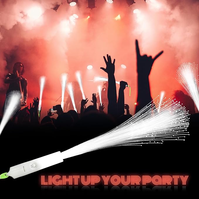 200 PCS White LED Fiber Optic Wands, Glow Sticks for Wedding, Bar DJ, Halloween & New Year