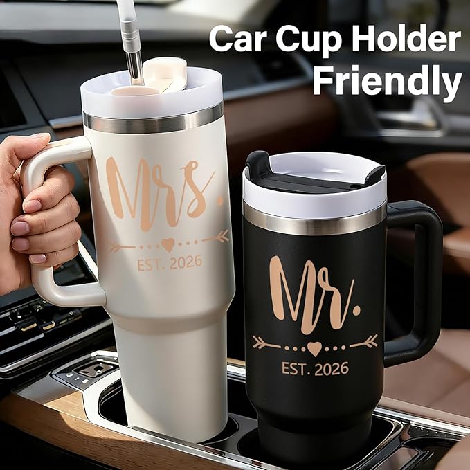 Qtencas Wedding Gifts for Couples 2026, Mr and Mrs Gifts 2026 Tumblers Set, Engagement Anniversary Wedding Gift for Newlyweds, Mr and Mrs Gift (Black & Beige)