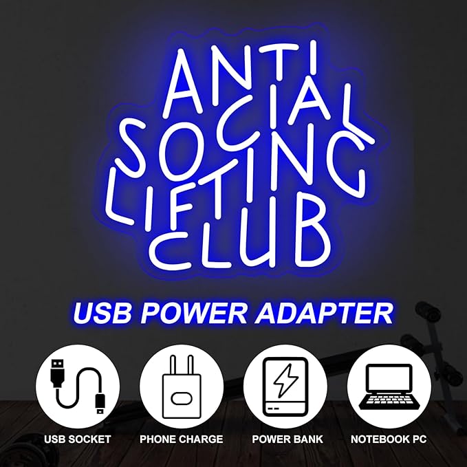 Anti Social Lifting Club, Neon Light Signs, Weight Lifting Sign, Workout Gym Wall Decoar, Home Gym Sign, 14.6"x12.6"