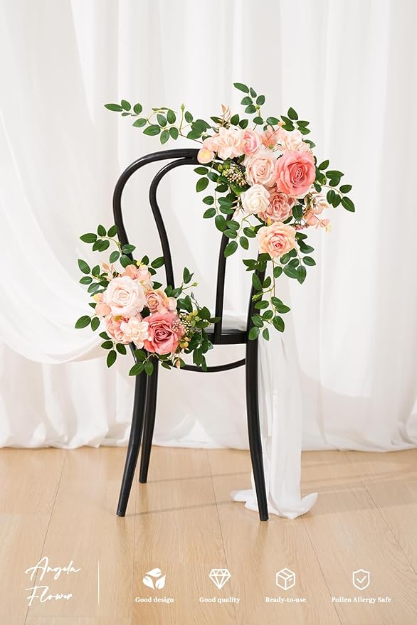 2pcs Dusty Pink Artificial Flower Swags Decor Wedding Welcome Sign Easel Board Rose Eucalyptus Garland for Outdoor Party Ceremony Backdrop Reception Entryway Table Decor Faux Floral