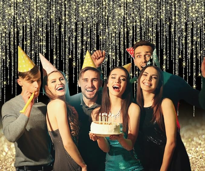 Black Gold Glitter Backdrop 12x8ft Christmas Birthday New Year Housewarming Retirement Party Graduation Background for Photography Theme Party Banner Studio Photo Booth Props