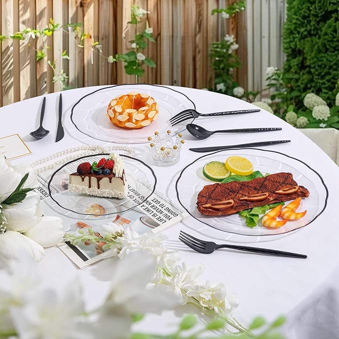 Supernal 360Pcs Black Plastic Silverware Heavy Duty Disposable Cutlery with Hammered Design,Black Utensils Set Include 120 Knives,120 Forks and 120 Spoons Suitable for Party,Anniversary&Halloween