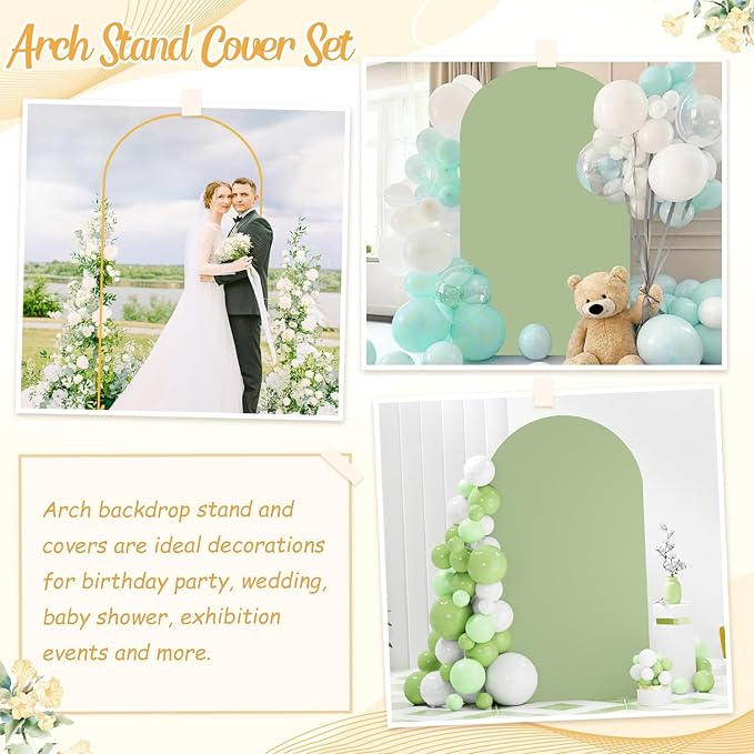 Metal Arch Stand and Cover Set 7.2FT Sage Green Arch Stand Cover for Arch Stand Frame Wedding Arch Stand with Spandex Arch Cover Set for Bridal Baby Shower Wedding Banquet Decoration