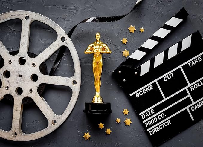 Movie Theme Backdrop 10x8ft Golden Statue and Movie Clapper Board Background Photography Show Parties Award Ceremony Award Ceremony Decorations Photo Booth Props