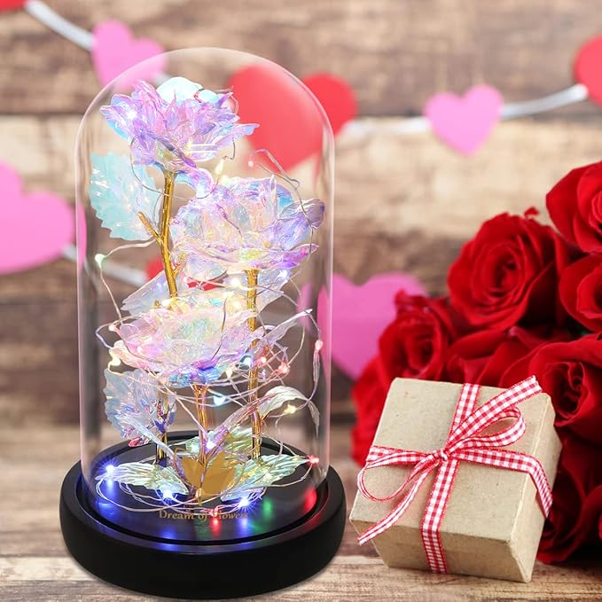 Valentines Day Gifts for Her,Beauty and The Beast Rose,Colorful Rainbow Up Rose in A Glass Dome,Gifts for Girlfriend,Women,Wife's,Grandma Wife Anniversary,Valentines,Thanksgiving,Birthday,Wedding